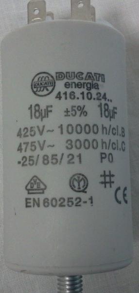 Condensatore 18 micro farad con filetto per motore elettrico